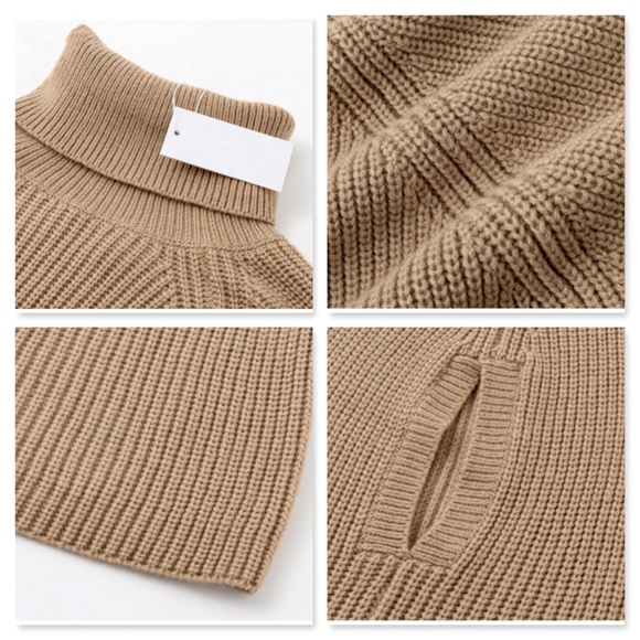 Khaki Knit Turtleneck Poncho - Picture 8 of 8